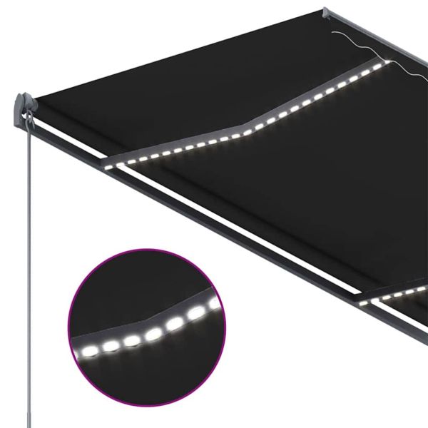 Автоматичен сенник, LED и сензор за вятър, 350x250 см, антрацит