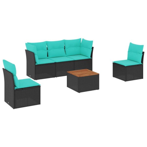 Градински комплект диван с възглавници 6 части черен полиратан