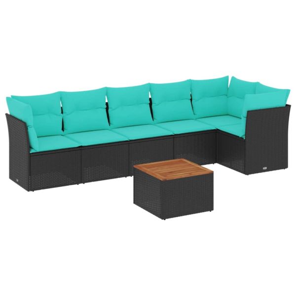 Градински комплект диван с възглавници 7 части черен полиратан