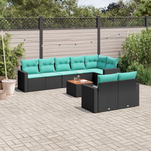 Градински комплект диван с възглавници 9 части черен полиратан