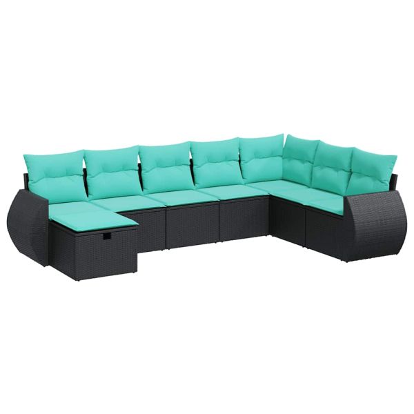 Градински комплект диван с възглавници 8 части черен полиратан