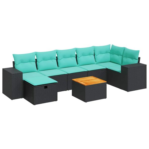 Градински комплект диван с възглавници 8 части черен полиратан