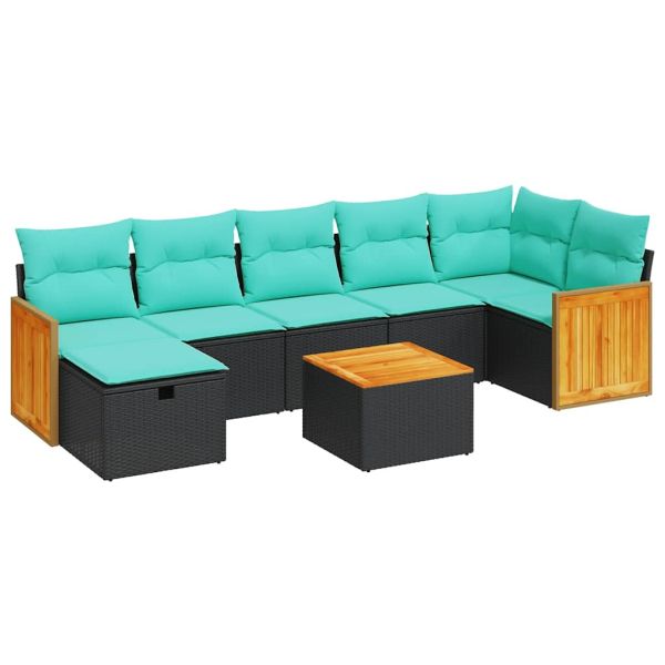 Градински комплект диван с възглавници 8 части черен полиратан