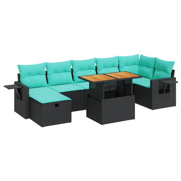 Градински диван с възглавници, 8 части, сив полиратан, акация