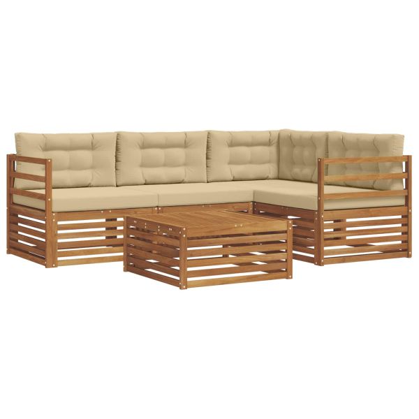 Комплект дивани за открито 5 pcs Натурален и Бежов