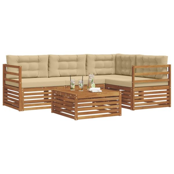 Комплект дивани за открито 5 pcs Натурален и Бежов