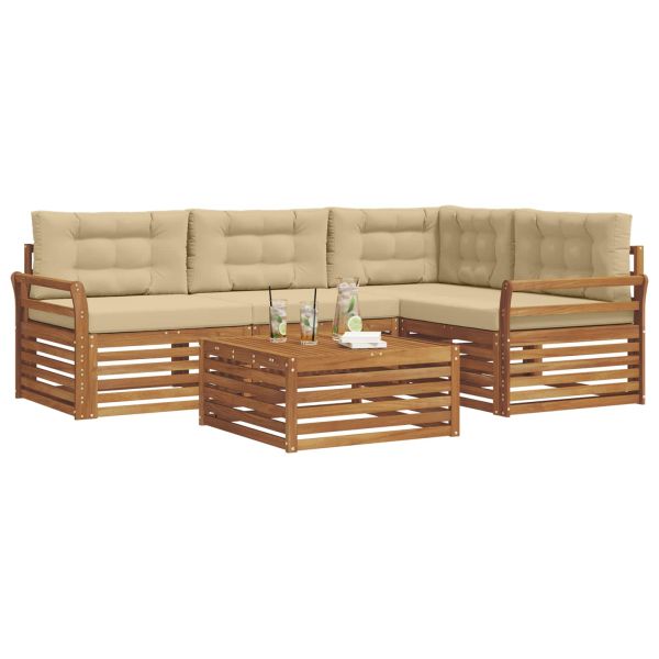 Комплект дивани за открито 5 pcs Натурален и Бежов
