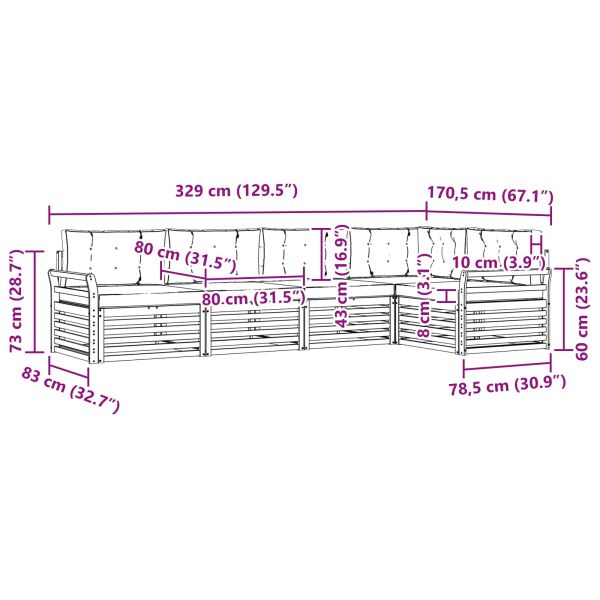 Комплект дивани за открито 5 pcs Натурален и Крема