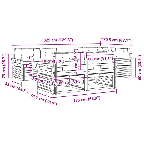 Комплект дивани за открито 7 pcs Натурален и Крема