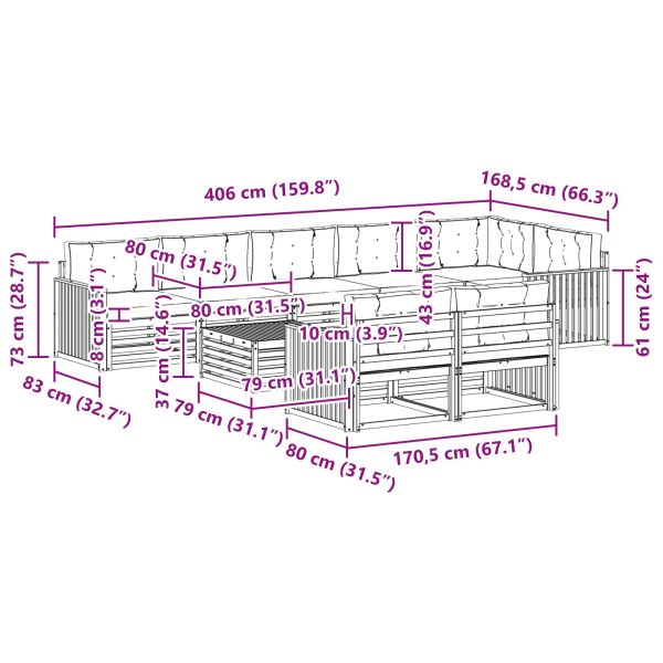 Комплект дивани за открито 9 pcs Естествено и светло сиво