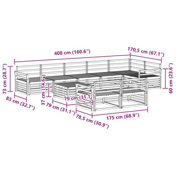 Комплект дивани за открито 9 pcs Естествен