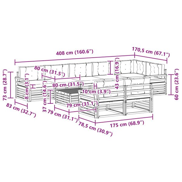 Комплект дивани за открито 9 pcs Натурален и Крема