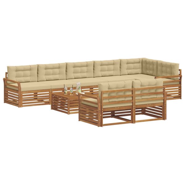 Комплект дивани за открито 9 pcs Натурален и Бежов