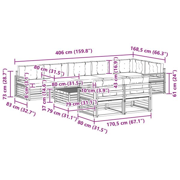 Комплект дивани за открито 9 pcs Натурален и Крема