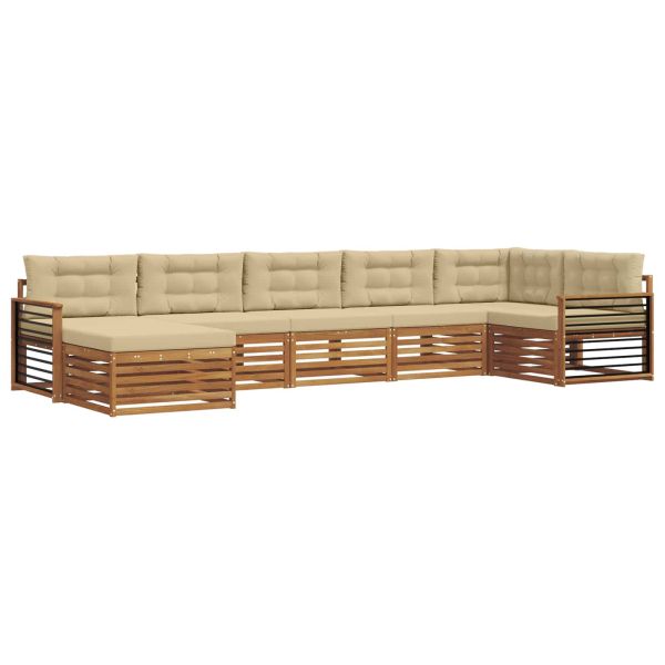 Комплекти дивани 7 pcs Натурален и Бежов Солидно акациево дърво