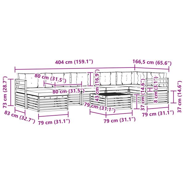 Комплекти дивани 8 pcs Натурален и Крема Солидно акациево дърво