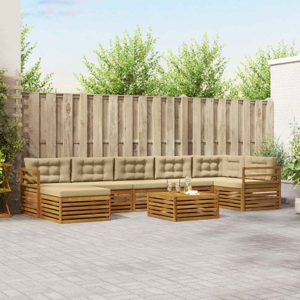 Комплекти дивани 8 pcs Натурален и Бежов Солидно акациево дърво