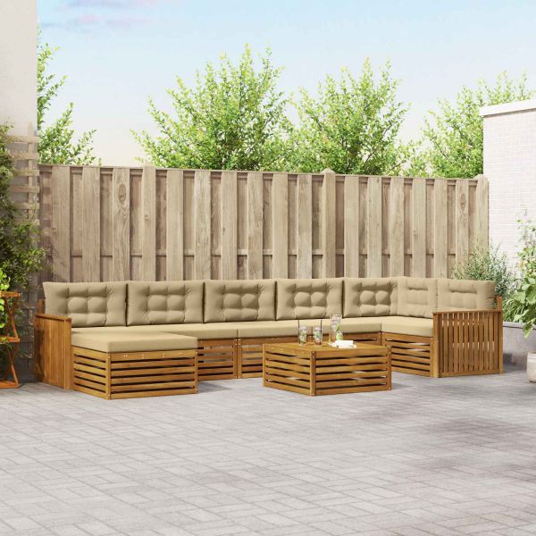 Комплекти дивани 8 pcs Натурален и Бежов Солидно акациево дърво