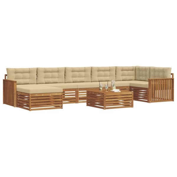 Комплекти дивани 8 pcs Натурален и Бежов Солидно акациево дърво