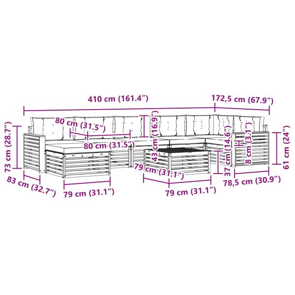 Комплекти дивани 8 pcs Натурален и Крема Солидно акациево дърво