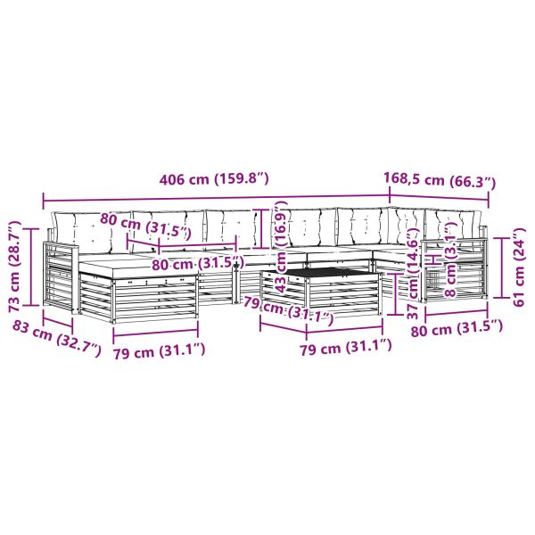 Комплекти дивани 8 pcs Натурален и Крема Солидно акациево дърво