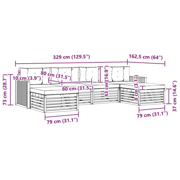Комплекти дивани 6 pcs Натурален и Бежов Солидно акациево дърво