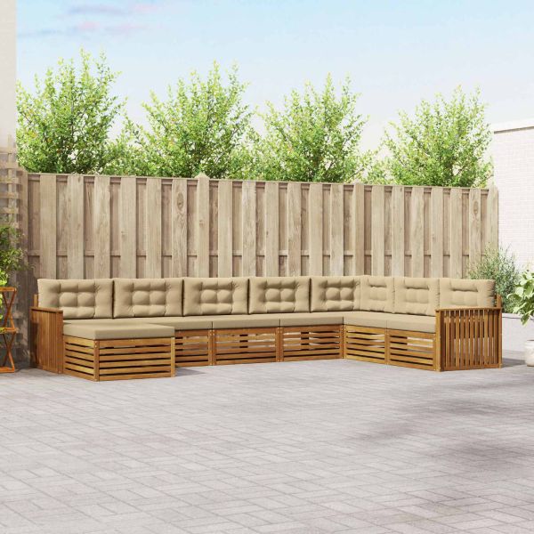 Комплекти дивани 8 pcs Натурален и Бежов Солидно акациево дърво