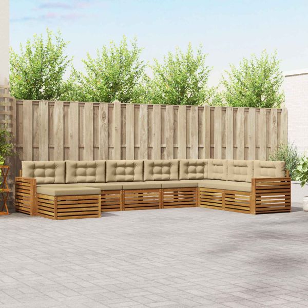 Комплекти дивани 8 pcs Натурален и Бежов Солидно акациево дърво