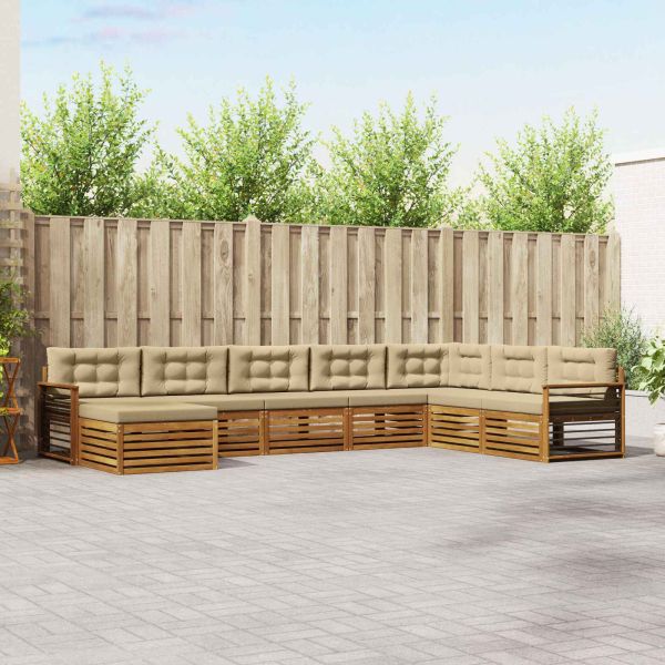 Комплекти дивани 8 pcs Натурален и Бежов Солидно акациево дърво