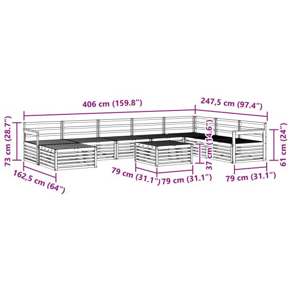 Комплекти дивани 9 pcs Естествен Солидно акациево дърво
