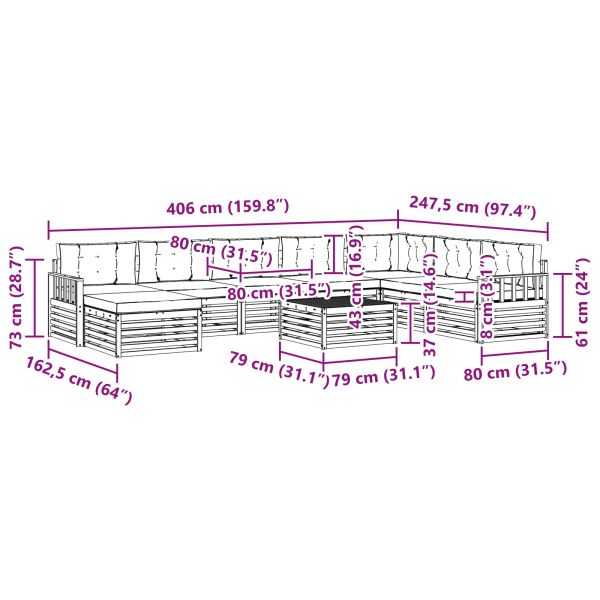Комплекти дивани 9 pcs Натурален и Бежов Солидно акациево дърво