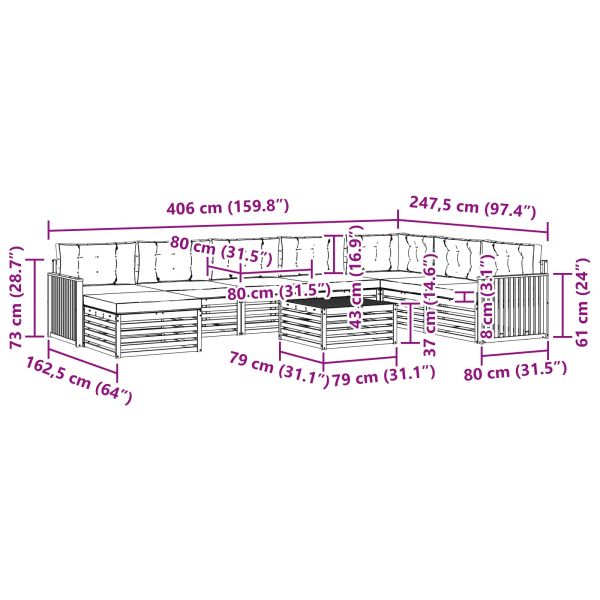 Комплекти дивани 9 pcs Натурален и Крема Солидно акациево дърво