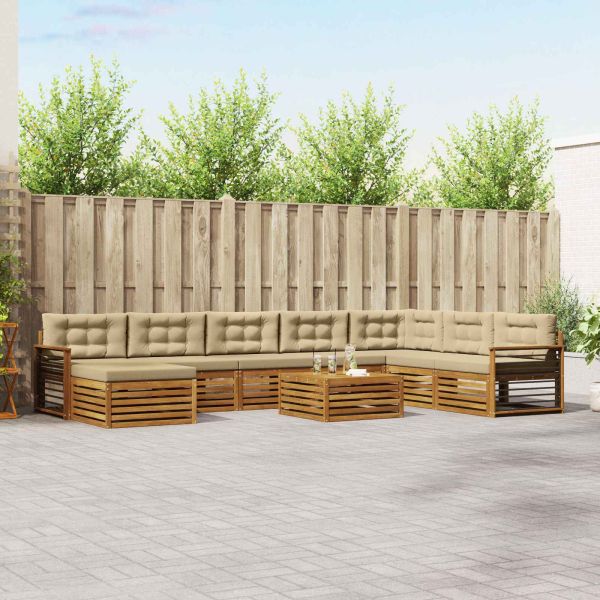 Комплекти дивани 9 pcs Натурален и Бежов Солидно акациево дърво