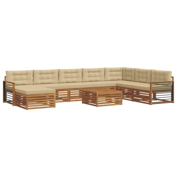Комплекти дивани 9 pcs Натурален и Бежов Солидно акациево дърво