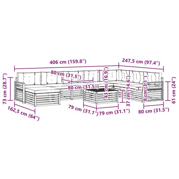 Комплекти дивани 9 pcs Натурален и Бежов Солидно акациево дърво