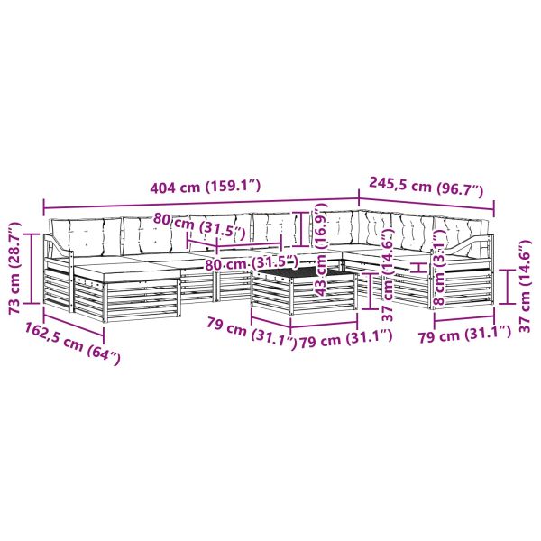 Комплекти дивани 9 pcs Натурален и Крема Солидно акациево дърво