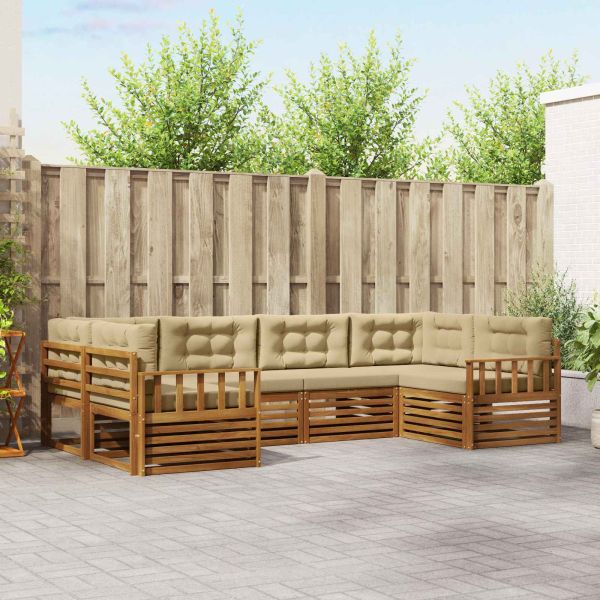 Комплекти дивани 6 pcs Натурален и Бежов Солидно акациево дърво
