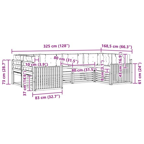 Комплекти дивани 6 pcs Натурален и Бежов Солидно акациево дърво
