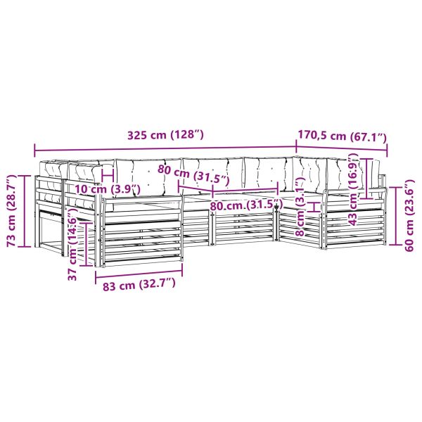 Комплекти дивани 6 pcs Натурален и Крема Солидно акациево дърво