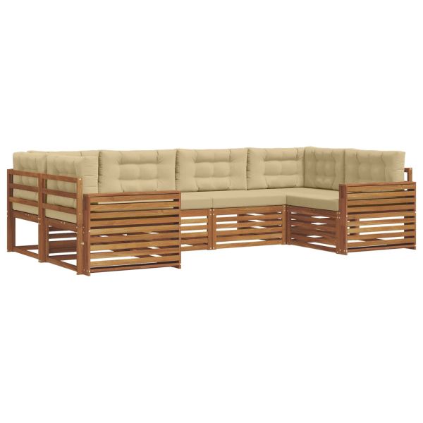 Комплекти дивани 6 pcs Натурален и Бежов Солидно акациево дърво