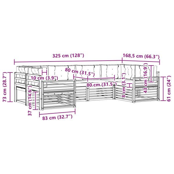 Комплекти дивани 6 pcs Натурален и Крема Солидно акациево дърво