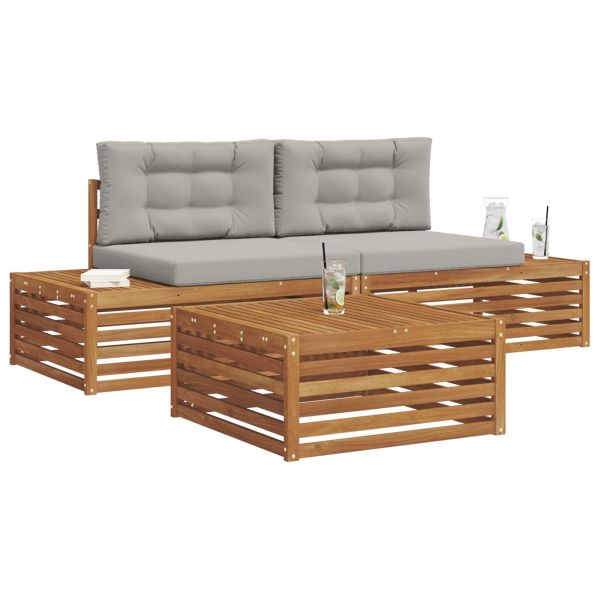 Комплект дивани за открито 3 Брой Естествено и светло сиво