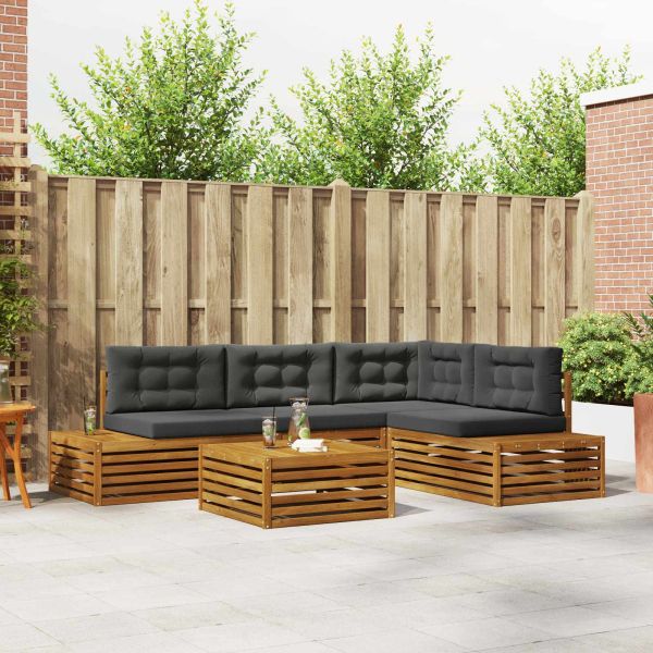 Комплект дивани за открито 5 Брой Натурален и Антрацит