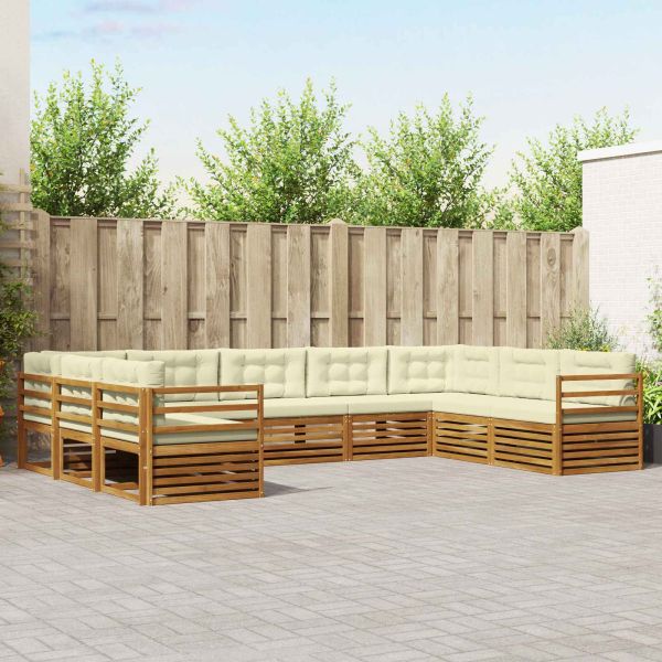 Комплекти дивани 9 pcs Натурален и Крема Солидно акациево дърво