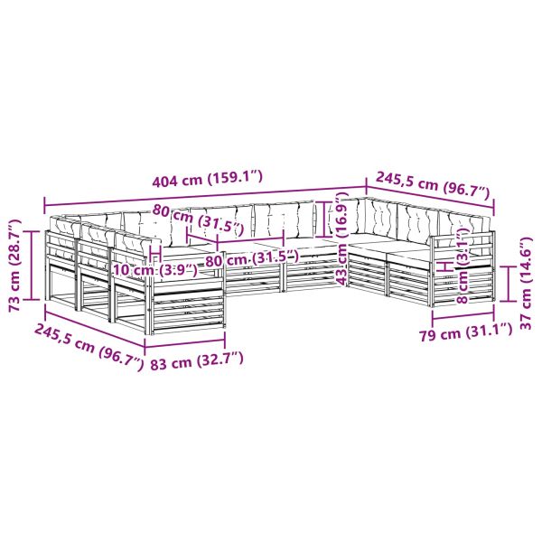 Комплекти дивани 9 pcs Натурален и Бежов Солидно акациево дърво
