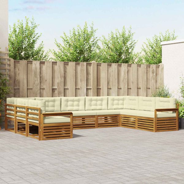 Комплекти дивани 9 pcs Натурален и Крема Солидно акациево дърво