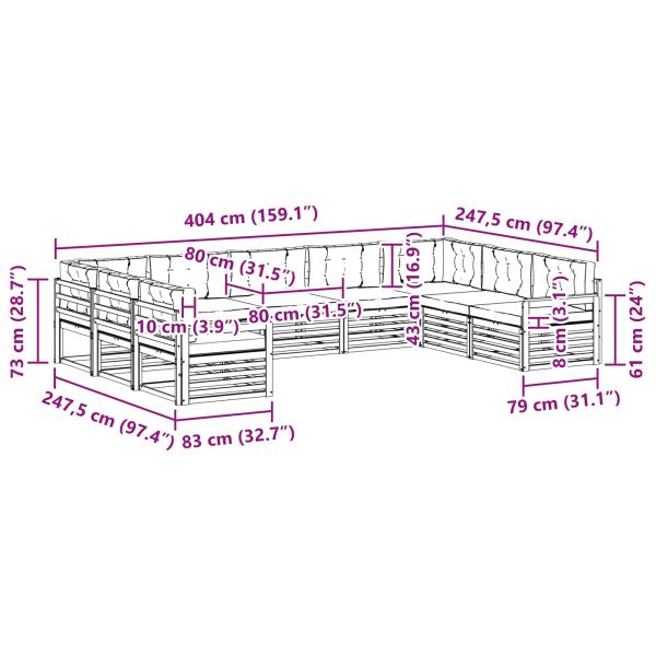 Комплекти дивани 9 pcs Натурален и Крема Солидно акациево дърво