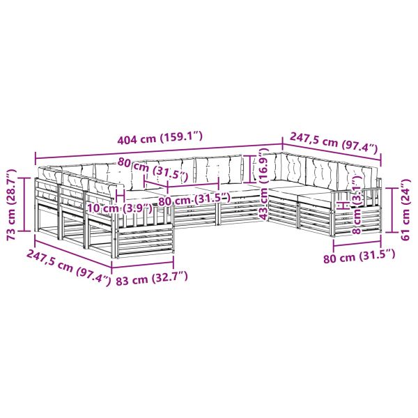Комплекти дивани 9 pcs Натурален и Крема Солидно акациево дърво