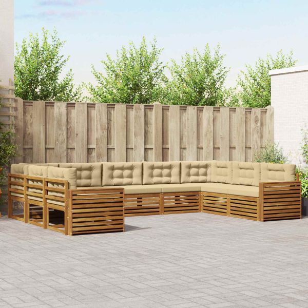 Комплекти дивани 9 pcs Натурален и Бежов Солидно акациево дърво