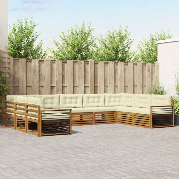 Комплекти дивани 9 pcs Натурален и Крема Солидно акациево дърво